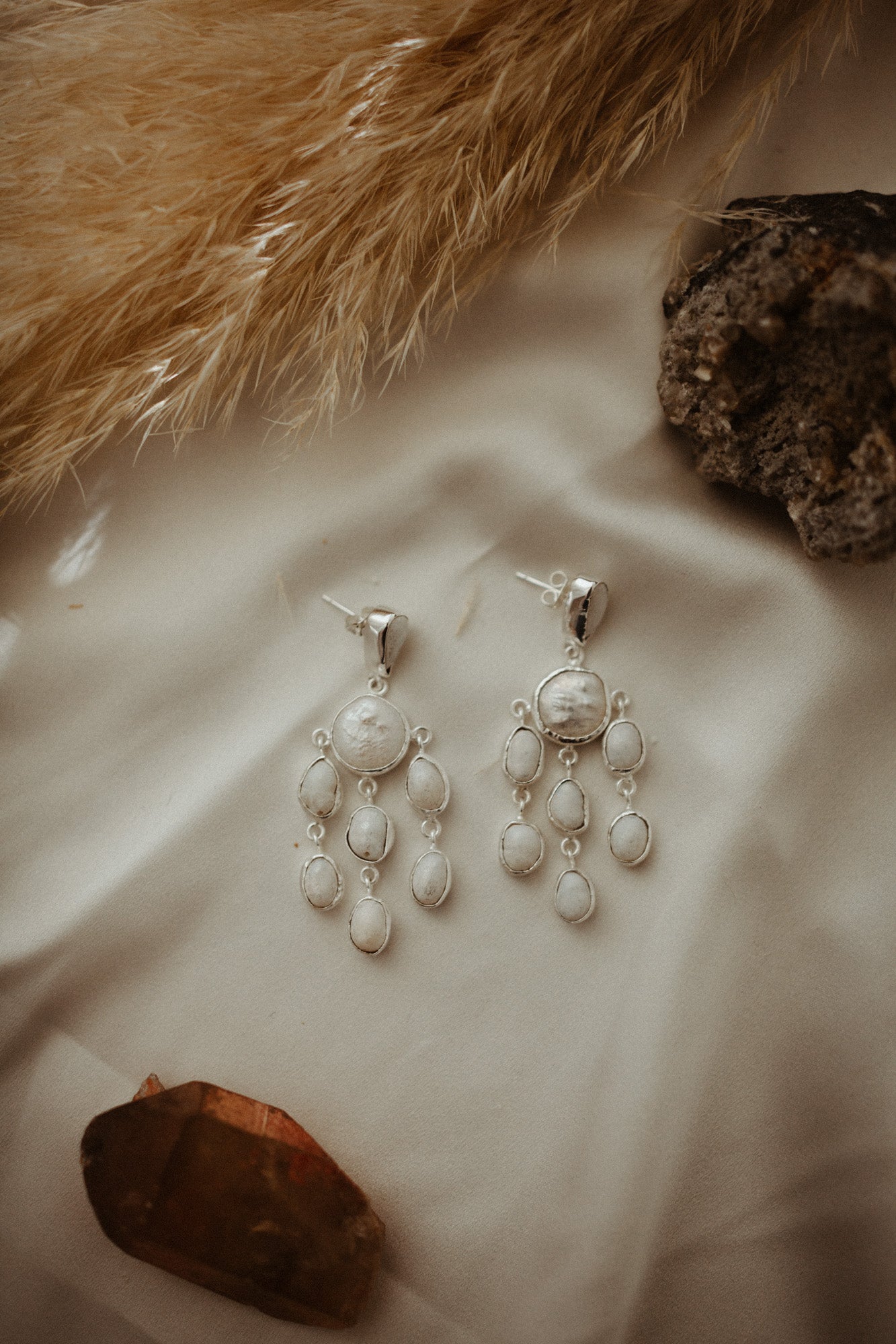 Artemis Pearl Chandelier Earrings Silver