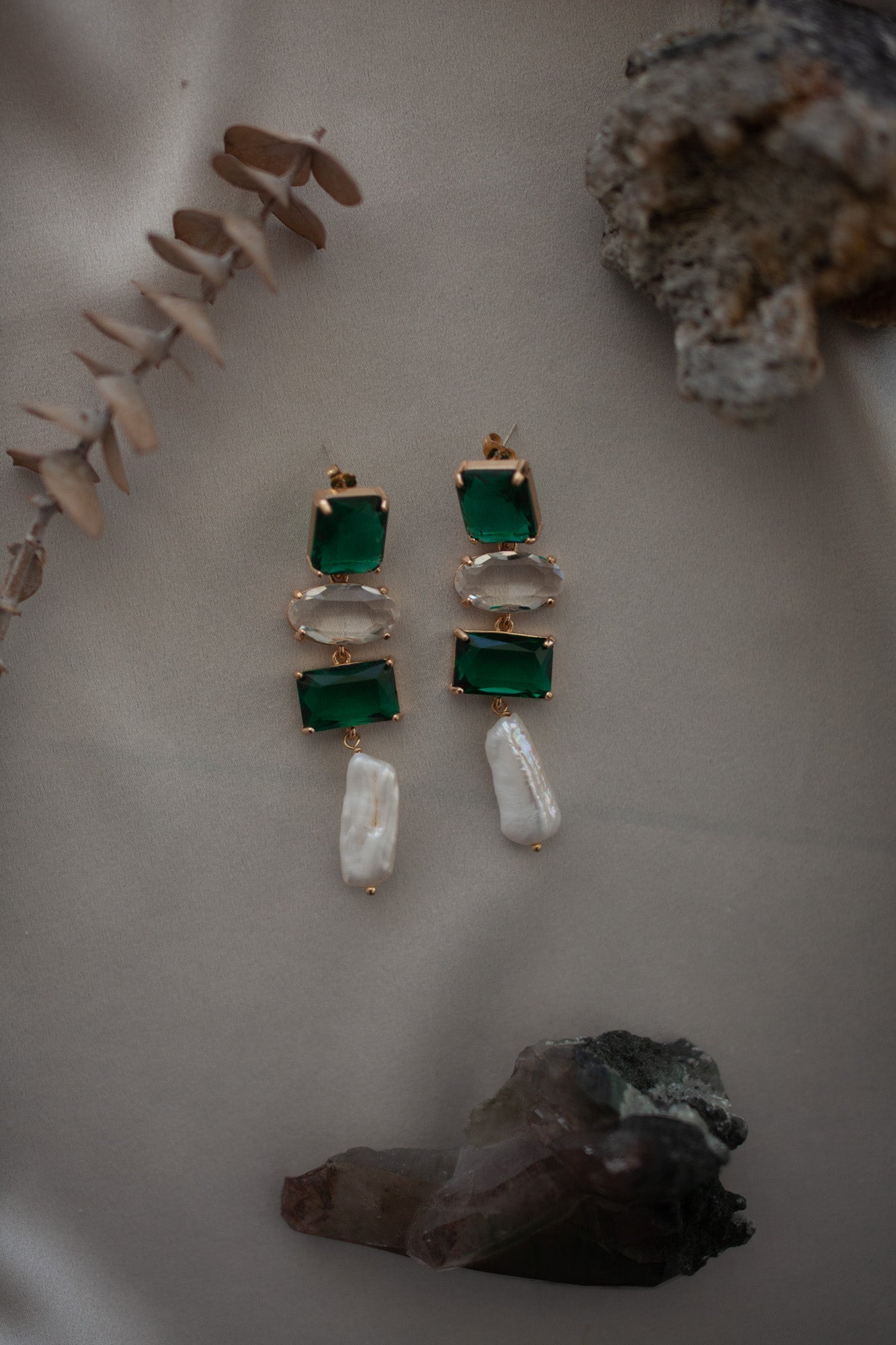 Emerald City Diamante Pearl Earrings