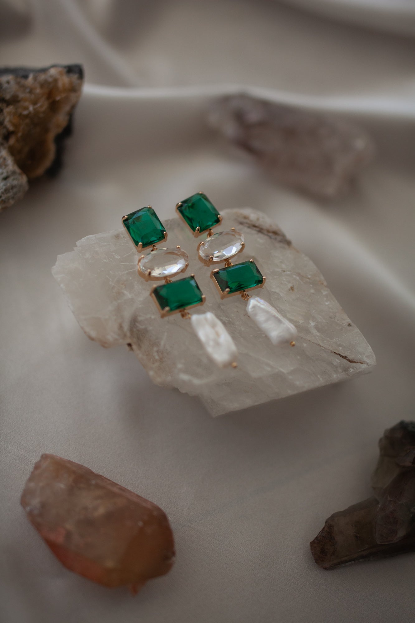 Emerald City Diamante Pearl Earrings