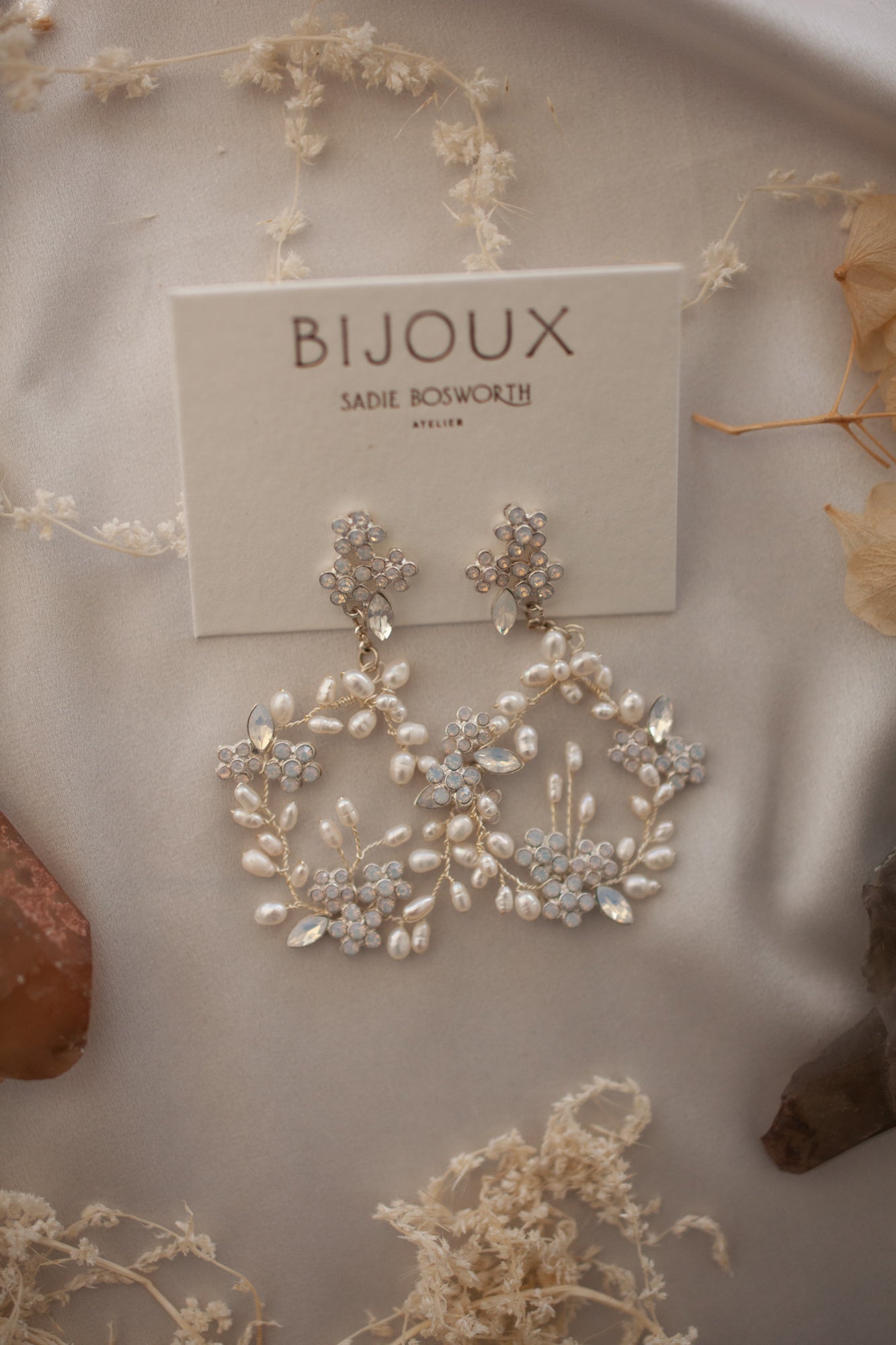 Halo Pearl Rhinestone Chandelier Earrings