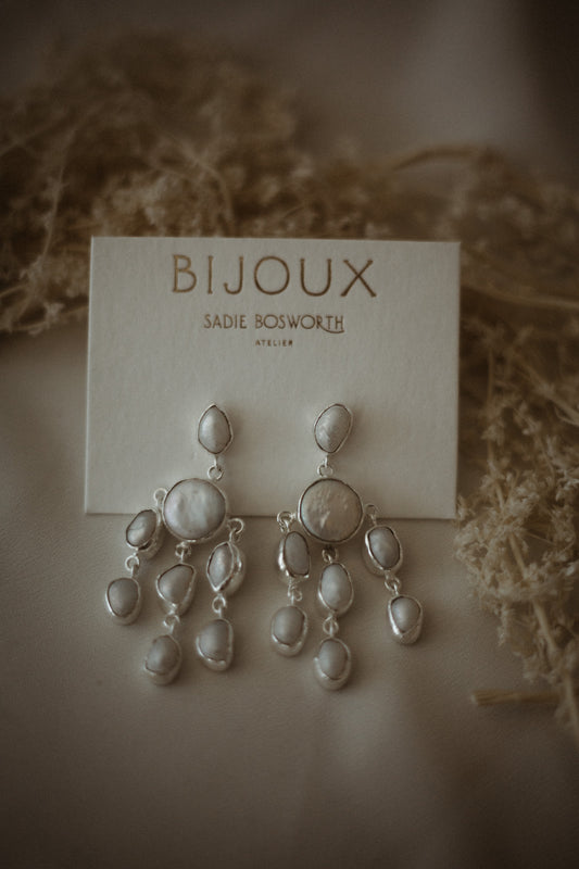 Artemis Pearl Chandelier Earrings Silver