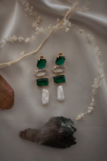 Emerald City Diamante Pearl Earrings
