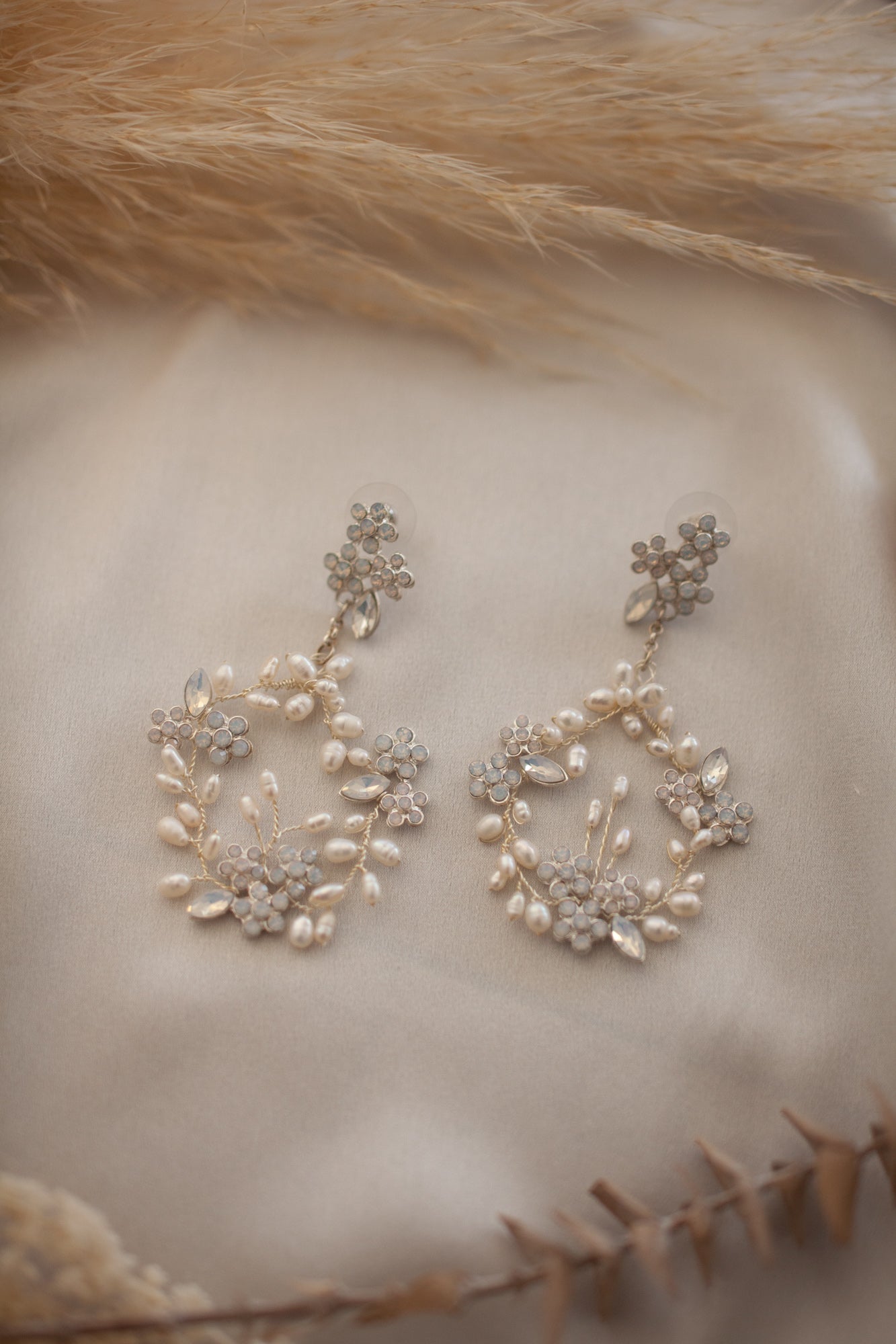Halo Pearl Rhinestone Chandelier Earrings